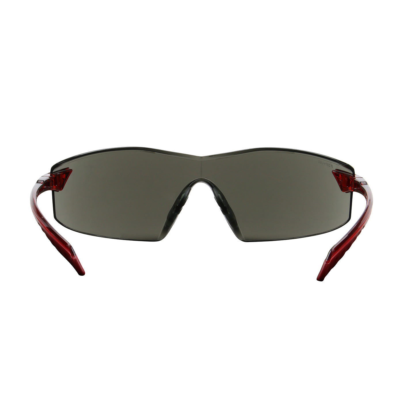 Radar™: Rimless Safety Glasses with Red Temple, Gray Lens