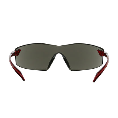 Radar™: Rimless Safety Glasses with Red Temple, Gray Lens