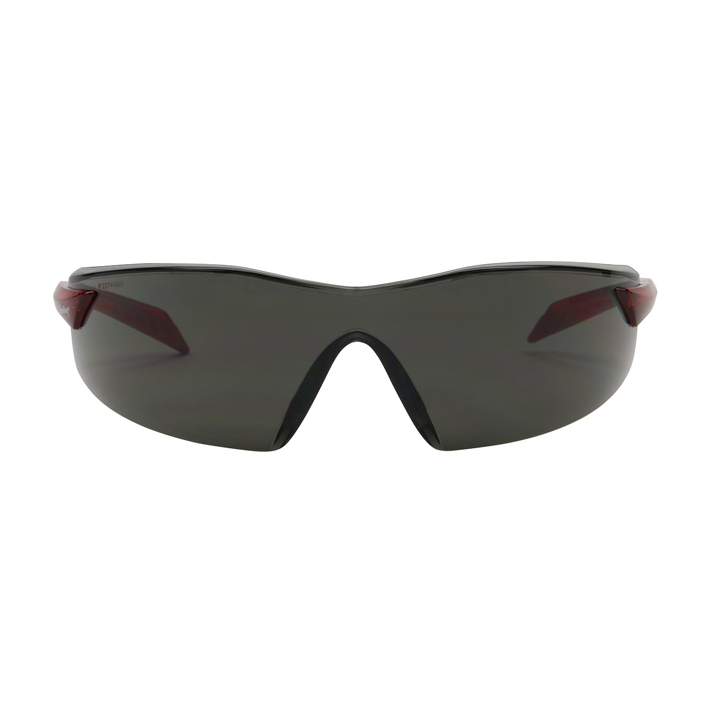 Radar™: Rimless Safety Glasses with Red Temple, Gray Lens