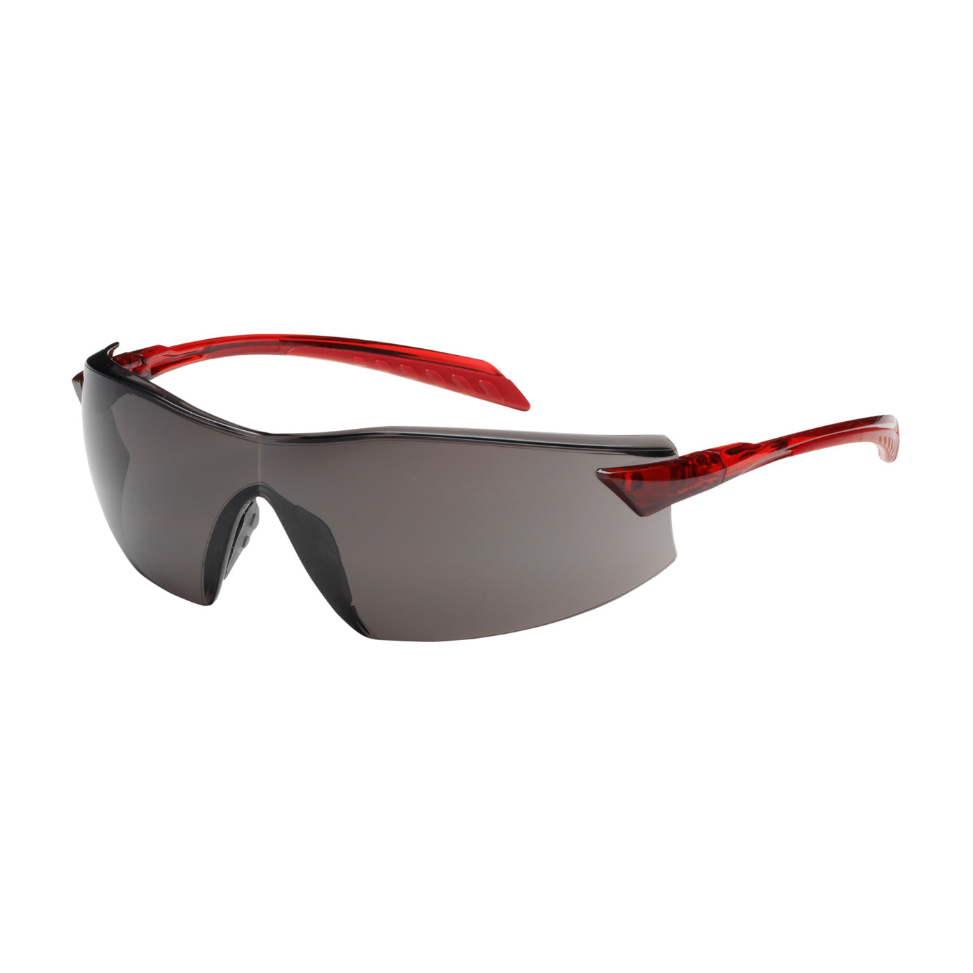 Radar™: Rimless Safety Glasses with Red Temple, Gray Lens
