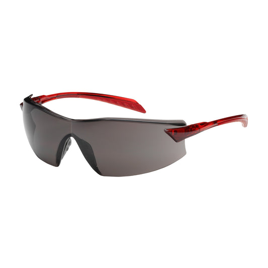 Radar™: Rimless Safety Glasses with Red Temple, Gray Lens