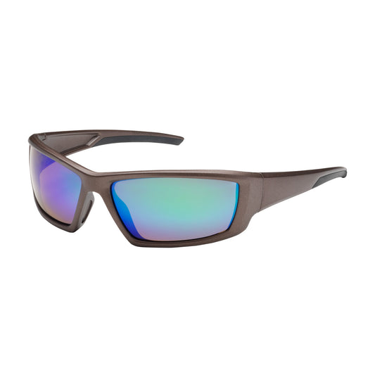 Sunburst™: Full Frame Safety Glasses with Brown Frame, Green Mirror Plus Lens and Anti-Scratch / Anti-Reflective Coating