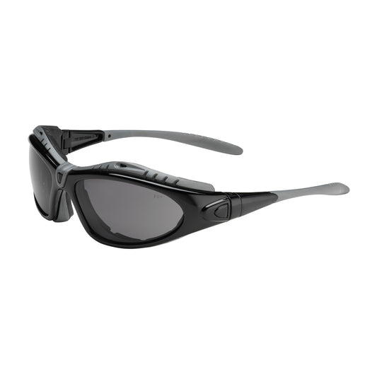 Fuselage™: Full Frame Safety Glasses with Black Frame, Foam Padding, Gray Lens and Anti-Scratch / Anti-Fog Coating
