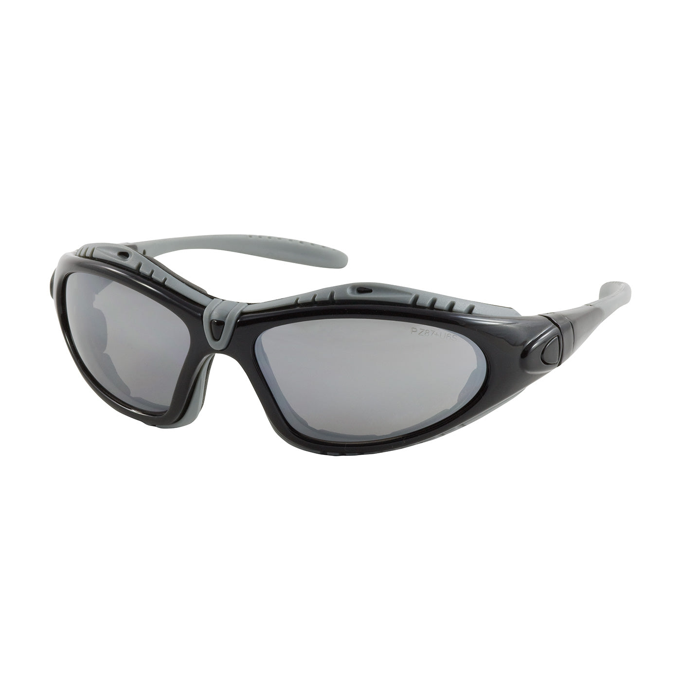 Fuselage™: Full Frame Safety Glasses with Black Frame, Foam Padding, Silver Mirror Lens and Anti-Scratch / Anti-Fog Coating