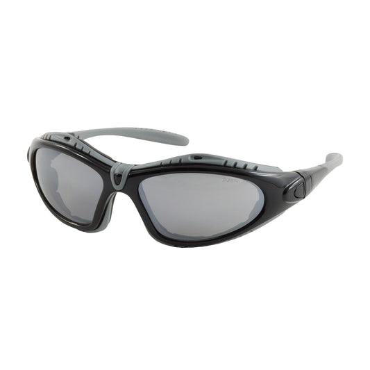 Fuselage™: Full Frame Safety Glasses with Black Frame, Foam Padding, Silver Mirror Lens and Anti-Scratch / Anti-Fog Coating