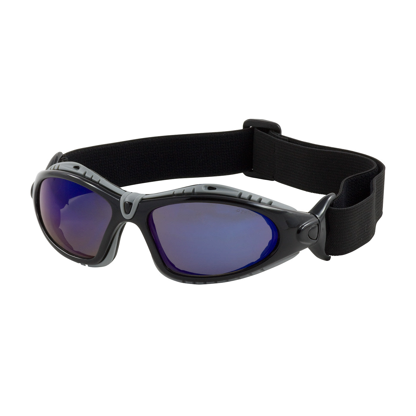 Fuselage™: Full Frame Safety Glasses with Black Frame, Foam Padding, Blue Mirror Lens and Anti-Scratch / Anti-Fog Coating