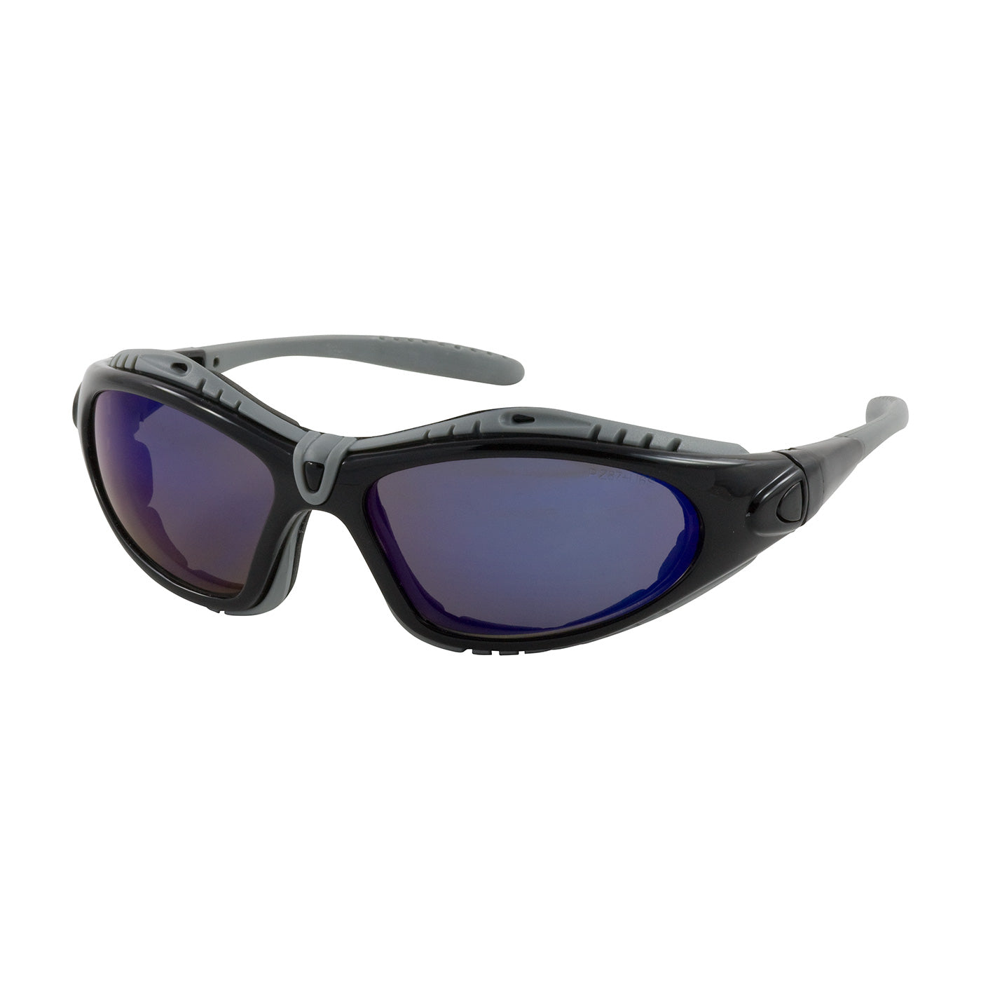 Fuselage™: Full Frame Safety Glasses with Black Frame, Foam Padding, Blue Mirror Lens and Anti-Scratch / Anti-Fog Coating
