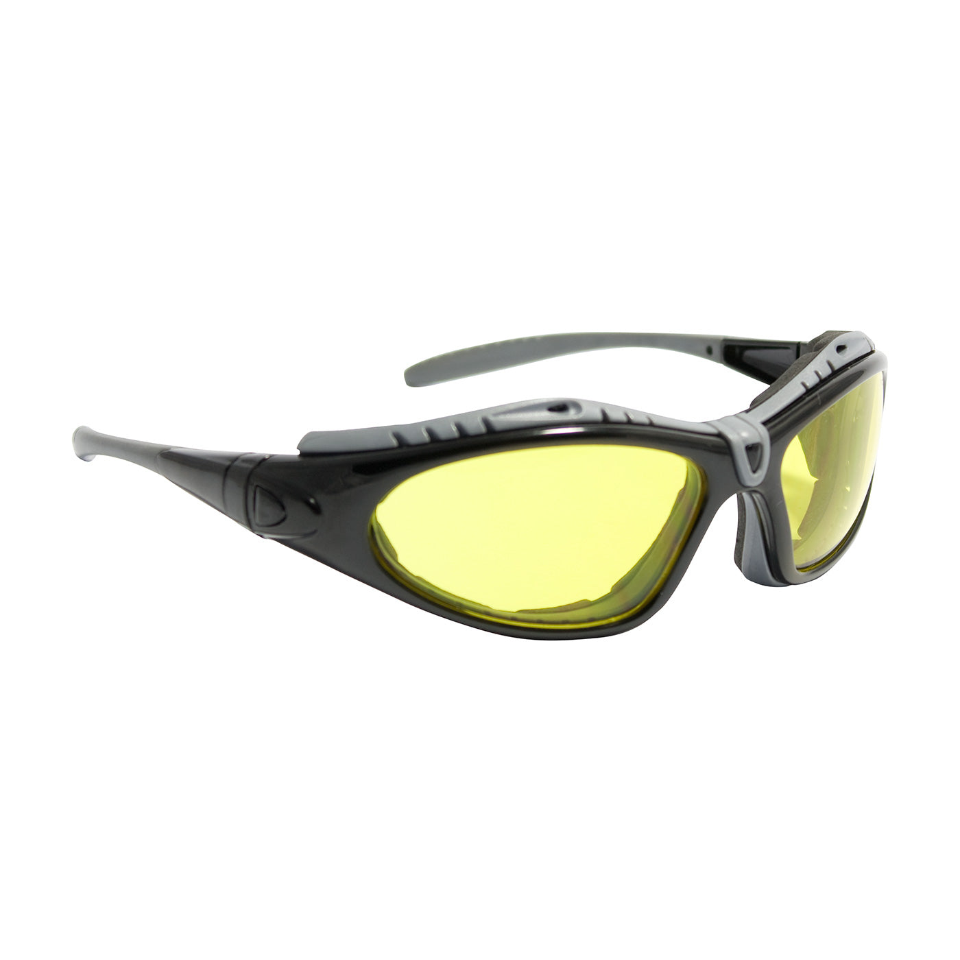 PIP 250-50-0429 Fuselage Full Frame Safety Glasses with Black Frame, Foam Padding, Amber Lens and Anti-Scratch / Anti-Fog Coating
