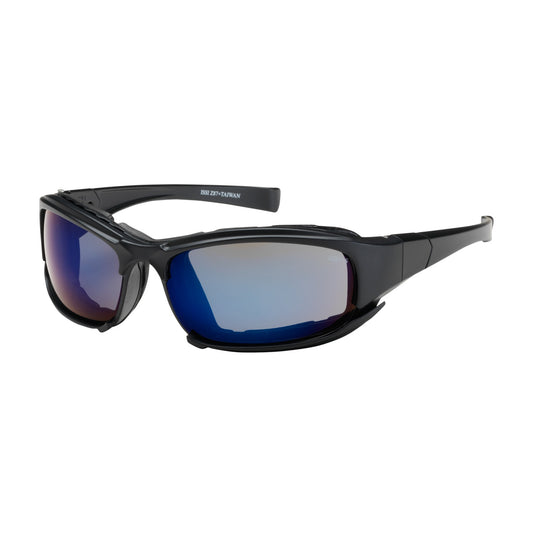 Cefiro™: Full Frame Safety Glasses with Black Frame, Rubber Foam Padding, Blue Mirror Lens and Anti-Scratch / Anti-Fog Coating