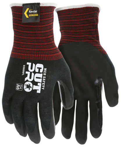 9388NF - MCR Safety CutPro® - 18 Gauge Black Kevlar® / Stainless-Steel - Cut Resistant Work Gloves - Nitrile Foam Palm and Fingertips - Reinforced Thumb Crotch for Durability and Extended Wear