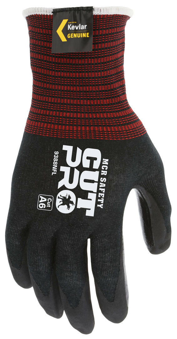 9388NF - MCR Safety CutPro® - 18 Gauge Black Kevlar® / Stainless-Steel - Cut Resistant Work Gloves - Nitrile Foam Palm and Fingertips - Reinforced Thumb Crotch for Durability and Extended Wear
