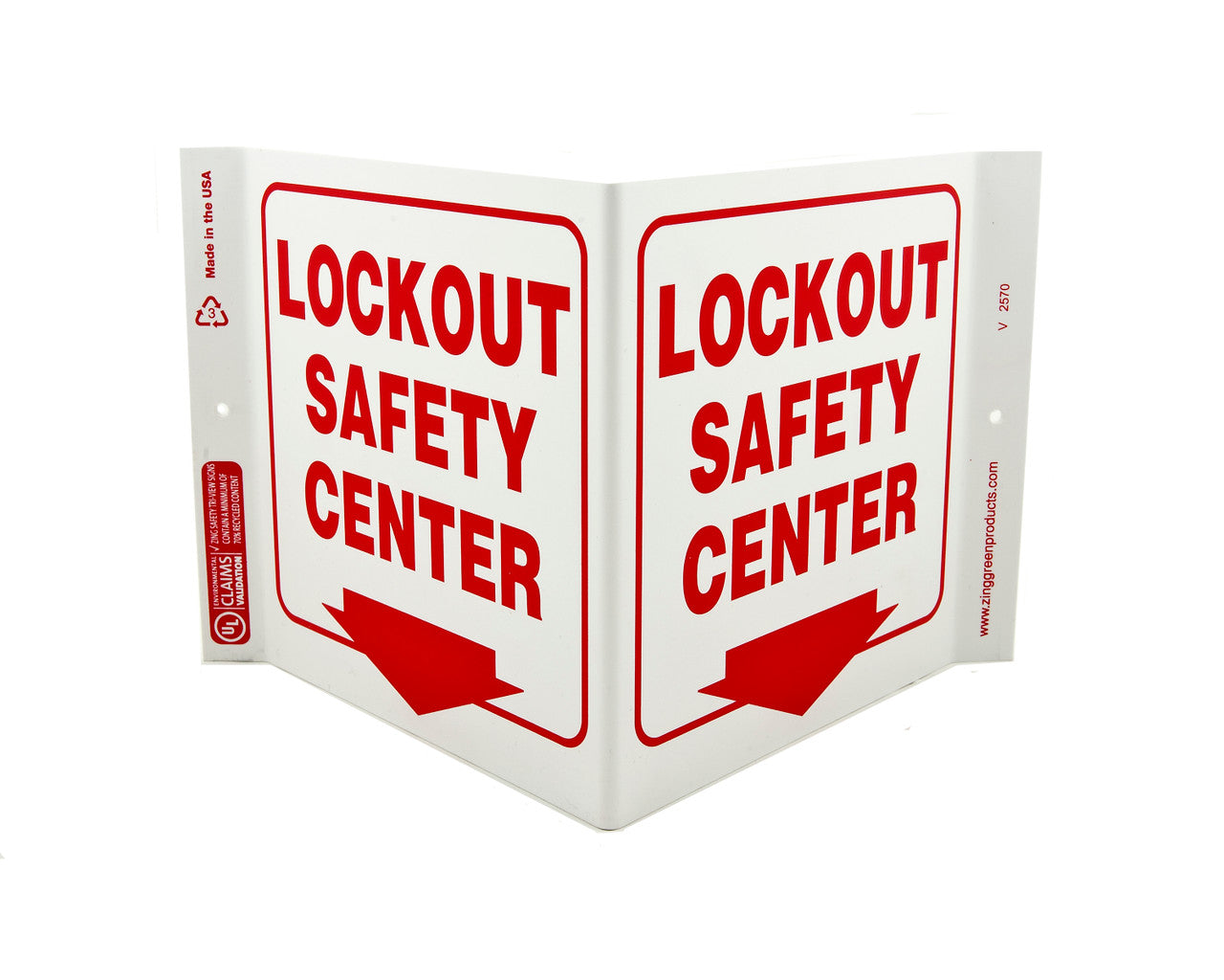 Eco Safety V Sign, Lockout Safety Center, 7Hx12Wx5D, Recycled Plastic - 2570