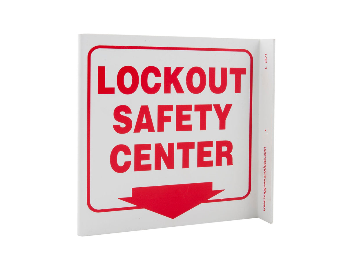 Eco Safety L Sign, Lockout Safety Center, 7Hx2.5Wx7D, Recycled Plastic - 2571 - official Zing product image 1