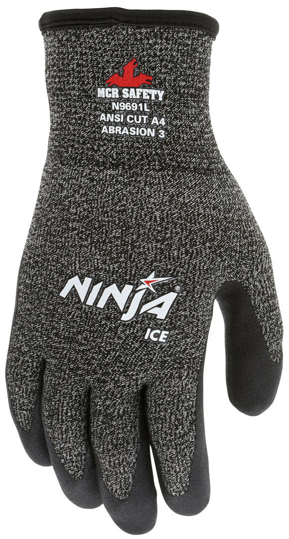 N9691 - Ninja® Ice - Insulated Cut-Resistant Work Gloves - 15 Gauge HyperMax® HPPE Shell - 7 Gauge Acrylic Terry Inner Lining - HPT® Coated Palm and Fingertips - Acrylic Terry Liner Keeps Hands Warm while HPT® Repels Liquids for Wet or Dry Grip