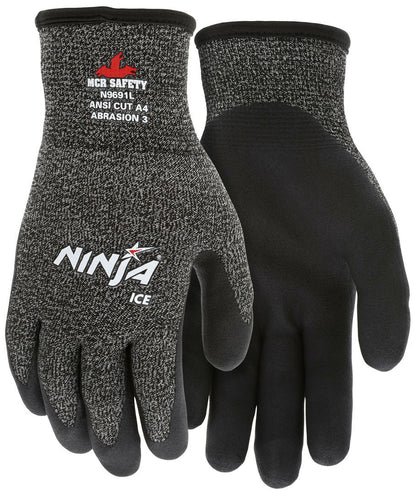 N9691 - Ninja® Ice - Insulated Cut-Resistant Work Gloves - 15 Gauge HyperMax® HPPE Shell - 7 Gauge Acrylic Terry Inner Lining - HPT® Coated Palm and Fingertips - Acrylic Terry Liner Keeps Hands Warm while HPT® Repels Liquids for Wet or Dry Grip