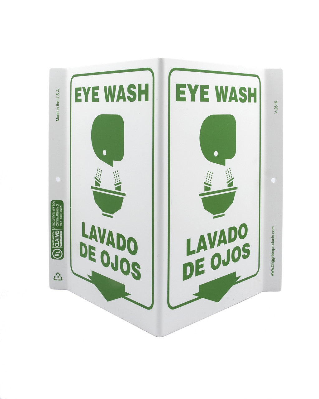 ZING Safety Sign, Eye Wash Bilingual V - official Zing product image 1