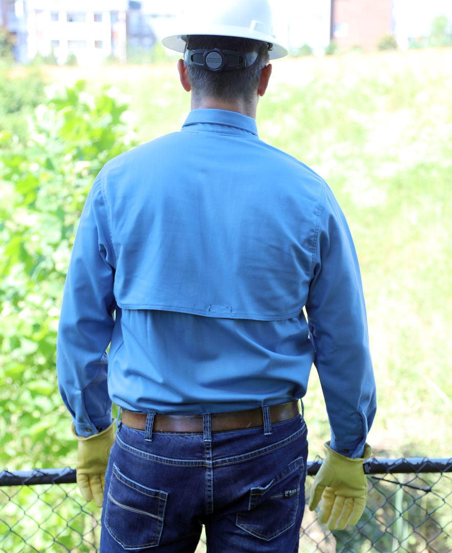 MCR Safety SBS2006 - Summit Breeze® Flame Resistant (FR) Shirt - Medium Blue 7-ounce 100% Cotton Material - Long Sleeve with Vented Underarms and Back - CAT2 - ASTM F1930 Tested - Zero 2nd and 3rd Degree Burn when Wearing our P2D FR Jeans! — manufacturer image 9