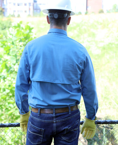 MCR Safety SBS2006 - Summit Breeze® Flame Resistant (FR) Shirt - Medium Blue 7-ounce 100% Cotton Material - Long Sleeve with Vented Underarms and Back - CAT2 - ASTM F1930 Tested - Zero 2nd and 3rd Degree Burn when Wearing our P2D FR Jeans! — manufacturer image 9