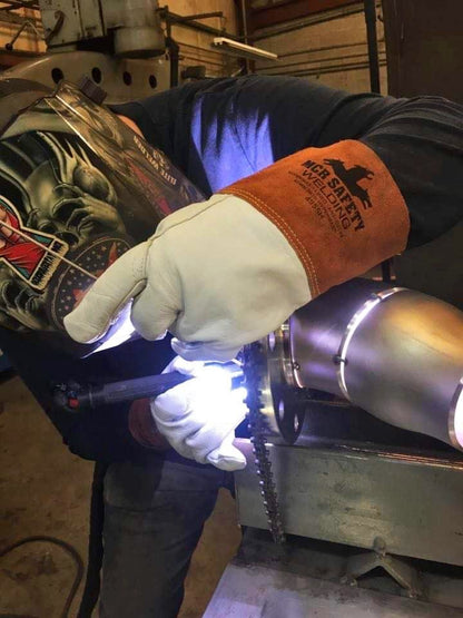 4955H - Leather Welding Work Gloves - Competitive Value (CV) C+ Grade Grain Cow Leather - 4 Inch Split Leather Bell Cuff - Lined and Sewn with ARX® Cut Resistant Material for Excellent Durability