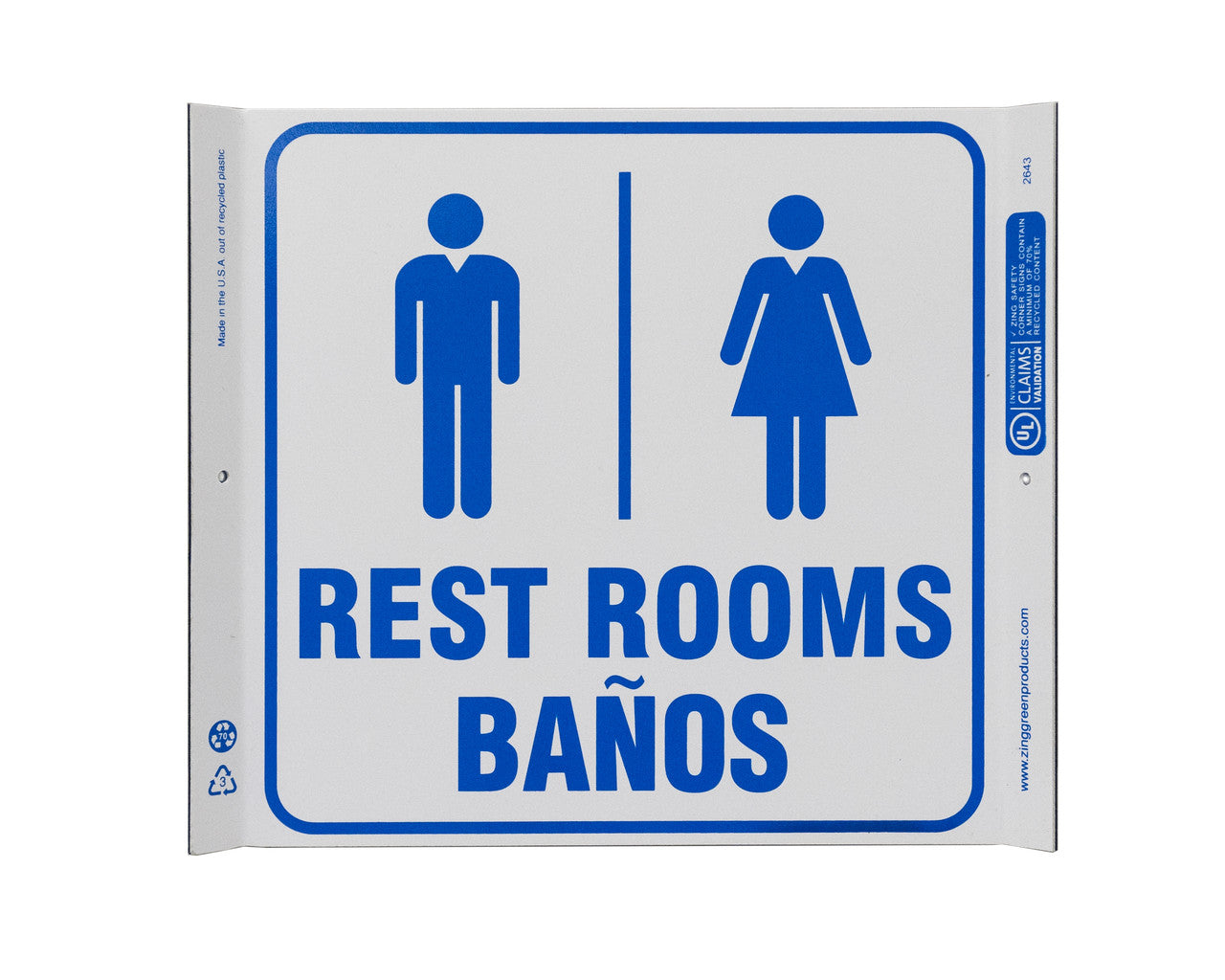 ZING Safety Sign, Rest Rooms Bilingual Corner - official Zing product image 1