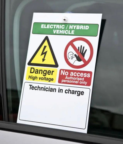 ZING Safety Sign, Ev 7X10 Plastic, Electric/Hybrid Vehicle-Danger High Voltage - official Zing product image 1