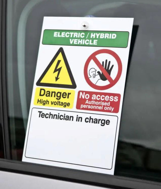 ZING Safety Sign, Ev 7X10 Plastic, Electric/Hybrid Vehicle-Danger High Voltage - official Zing product image 1