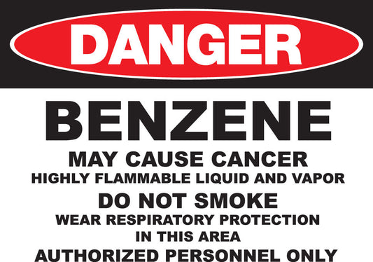ZING Sign, Danger, 10X14", Benzene, Plastic - 2661