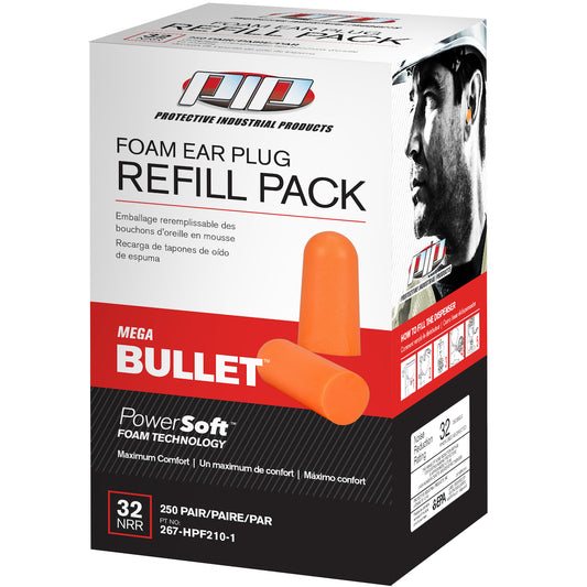 Mega Bullet™: Disposable Soft Polyurethane Foam Ear Plugs - Dispenser Refill Pack