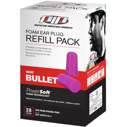 PIP 267-HPF310-1 Nano Bullet Compact Disposable Soft Polyurethane Foam Ear Plugs - Dispenser Refill Pack