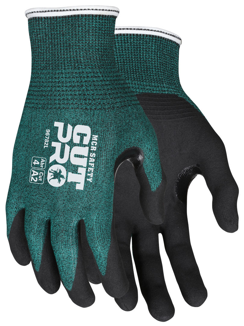 96782 - MCR Safety CutPro® - 18 Gauge HyperMax® HPPE Shell - Cut, Abrasion, and Puncture Resistant - Nitrile Foam Coated Palm and Fingertips - Reinforced Thumb Crotch