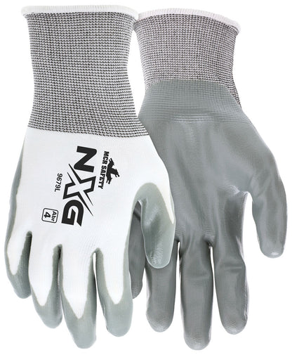 9679 - MCR Safety NXG® Work Gloves - 13 Gauge White Nylon Shell - Gray Nitrile Coated Palm and Fingertips - Premium Quality, Comfort, and Fit for Long Workdays