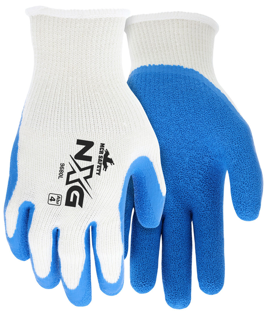 9680 - MCR Safety NXG® Work Gloves - 10-Gauge Cotton/Polyester Shell - Blue Latex Palm and Fingertips - NXG® Provides Premium Quality, Comfort and Fit - A Great Choice for Long Workdays