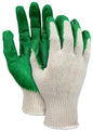9681 - 10 Gauge Natural Cotton/Polyester Work Gloves - Green Latex Coated Palm and Fingertips - Latex Palm Provides Additional Gripping Power