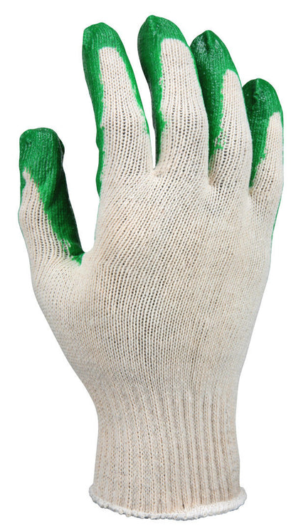 9681 - 10 Gauge Natural Cotton/Polyester Work Gloves - Green Latex Coated Palm and Fingertips - Latex Palm Provides Additional Gripping Power