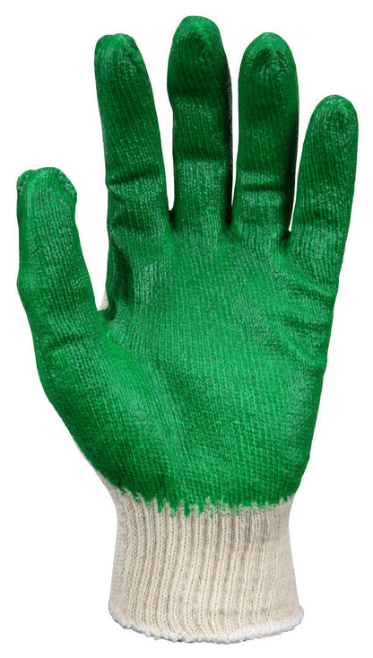 9681 - 10 Gauge Natural Cotton/Polyester Work Gloves - Green Latex Coated Palm and Fingertips - Latex Palm Provides Additional Gripping Power