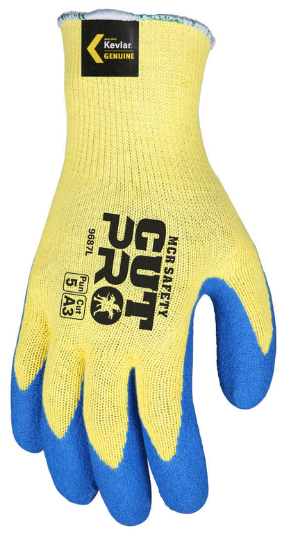 9687 - MCR Safety CutPro® - 10-Gauge DuPont™ Kevlar® Aramid Shell - Cut Resistant Work Gloves - Latex Coated Palm and Fingertips - Blue Textured Latex Coating Provides Excellent Gripping Power