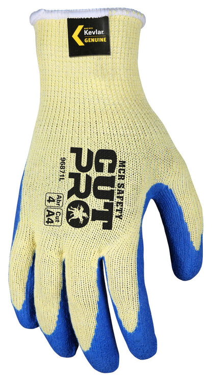 96871 - MCR Safety CutPro® - 10 Gauge DuPont™ Kevlar® Aramid Shell - Cut Resistant Work Gloves - Blue Latex Palm and Fingertips - Latex Coating Provides Excellent Gripping Power