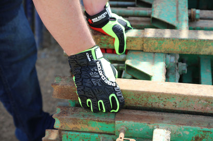 PD2901 - Predator® Mechanics Work Gloves - Textured PVC Coated Synthetic Palm - High Visibility Spandex Back - Back-of-Hand Impact Protection - Reinforced Thumb Crotch - Patented Design Tire Tread TPR on the Back of the Hand