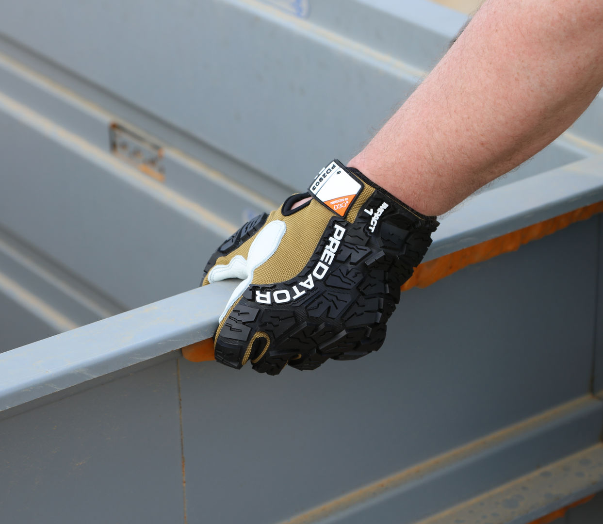 PD2903 - Predator® Mechanics Work Gloves - Premium Cow Grain Leather Palm - D3O® Foam Padded Palm - Tire Tread Pattern TPR Back Back-of-Hand - Reinforced Thumb Crotch - Patented Tire Tread TPR on the Back of the Hand