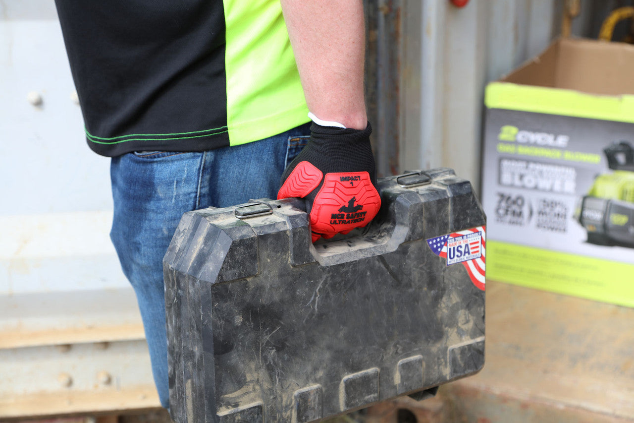 UT1950 - MCR Safety UltraTech® Mechanics Gloves - Black Sandy Nitrile Foam Palm - TPR Back of Hand Protection - 13-Gauge Nylon Shell - Hi-Vis TPR Back of Hand Provides Excellent Impact Protection