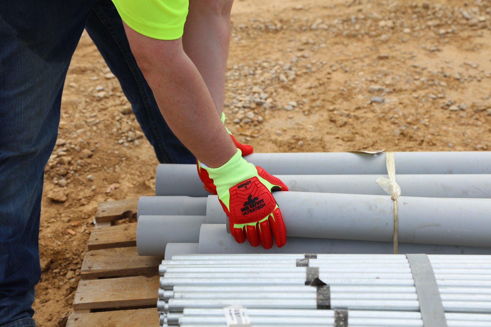 UT1953 - MCR Safety UltraTech® Mechanics Gloves - CutPro® UltraTech® - 13 Gauge Lime HyperMax® HPPE Shell - Red Sandy Nitrile Foam Coated Palm - Hi-Vis Red TPR Back Protects Hands from Impact