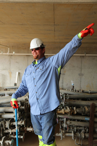 MCR Safety SBS2006 - Summit Breeze® Flame Resistant (FR) Shirt - Medium Blue 7-ounce 100% Cotton Material - Long Sleeve with Vented Underarms and Back - CAT2 - ASTM F1930 Tested - Zero 2nd and 3rd Degree Burn when Wearing our P2D FR Jeans! — manufacturer image 10