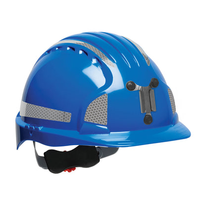 JSP 280-EV6151MCR2 – Standard Brim Mining Hard Hat with HDPE Shell, 6-Point Polyester Suspension, Wheel Ratchet Adjustment and CR2 Reflective Kit