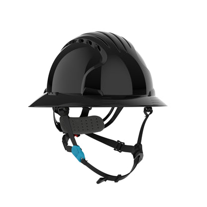 JSP 280-EV6262V-CH – Vented, Full Brim Safety Helmet with HDPE Shell, 4-Point Chinstrap, 6-Point Suspension and Wheel Ratchet Adjustment