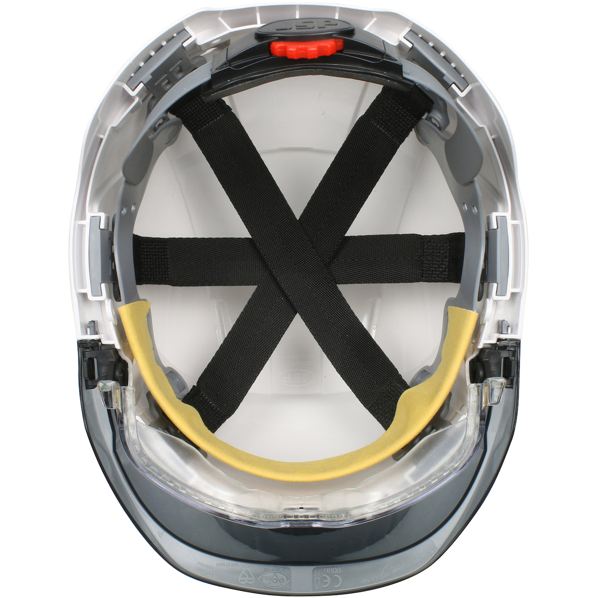 PIP JSP 280-EVLV Type I, Vented Industrial Safety Helmet with Lightweight ABS Shell, Integrated ANSI Z87.1 Eye Protection, 6-Point Polyester Suspensio