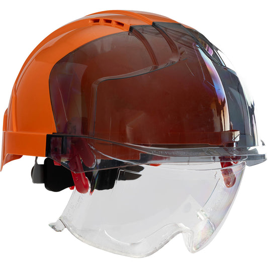 PIP JSP 280-EVLV Type I, Vented Industrial Safety Helmet with Lightweight ABS Shell, Integrated ANSI Z87.1 Eye Protection, 6-Point Polyester Suspensio