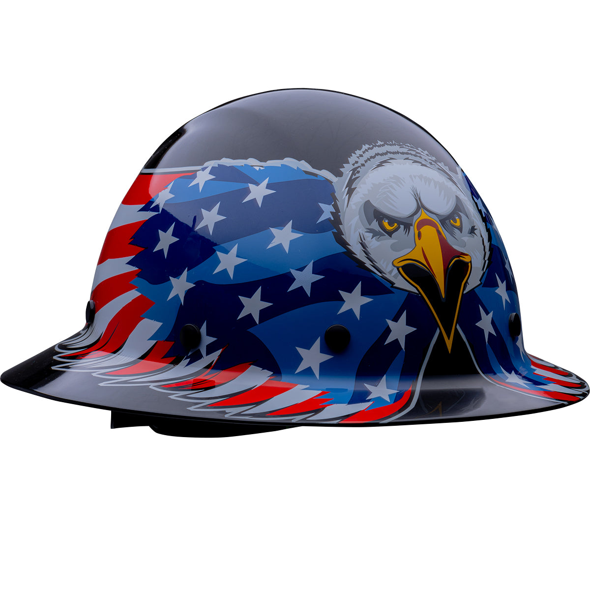 PIP 280-HP1481EAG – Full Brim Smooth Dome Hard Hat with Fiberglass Resin Shell, Graphic Eagle Design, 8-Point Riveted Textile Suspension and Wheel-Ratchet Adjustment
