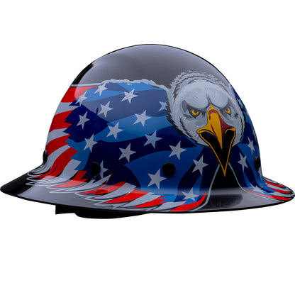 PIP 280-HP1481EAG – Full Brim Smooth Dome Hard Hat with Fiberglass Resin Shell, Graphic Eagle Design, 8-Point Riveted Textile Suspension and Wheel-Ratchet Adjustment
