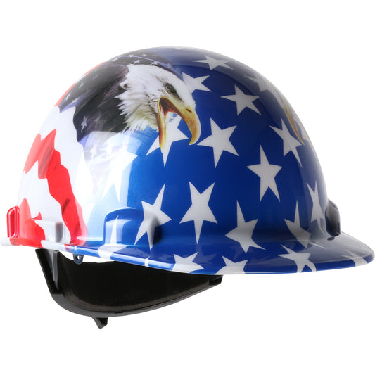 Dynamic 280-HP341R-USA – Cap Style Smooth Dome Hard Hat with HDPE Shell, 4-Point Textile Suspension, Graphic Wrap and Wheel-Ratchet Adjustment