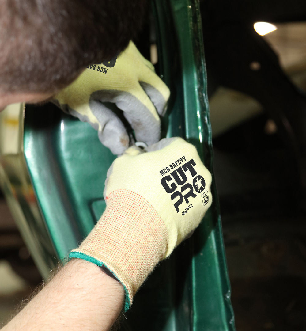 9693PU - MCR Safety CutPro® - 15 Gauge Stretch DuPont™ Kevlar® Aramid Shell - Cut Resistant Work Gloves - Gray Polyurethane (PU) Coated Palm and Fingertips - Light PU Coating Provides a More Flexible Option